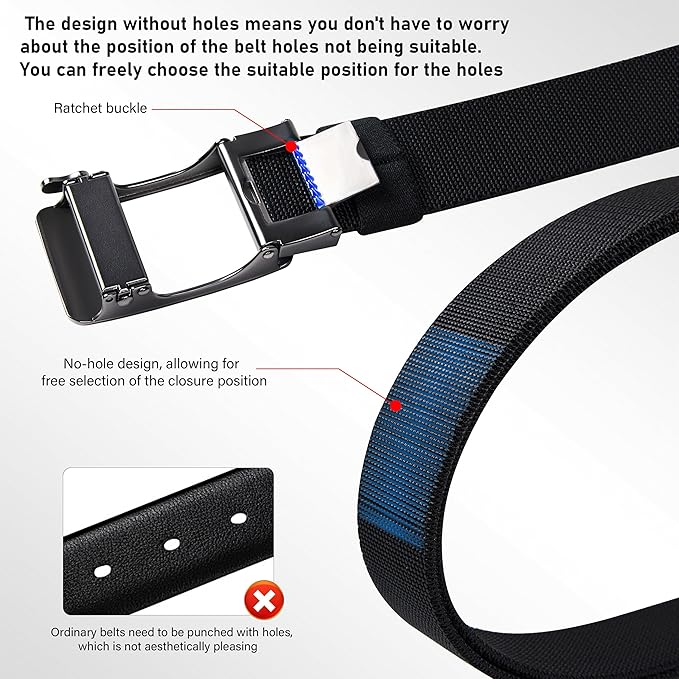 Men's Elastic Tactical Belt, Golf Work Ratchet Belt, Outdoor Nylon Casual Cuttable Belt