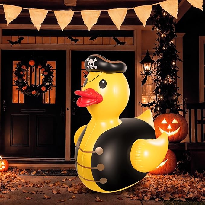 2Pcs 4.6 Feet Halloween Giant Inflatable Duck Outdoor Decorations,Huge Blow Up Yard Yellow Pirate Duck with Hat Summer Duck Pool Float for Indoor Halloween Party Garden Patio Lawn Decor