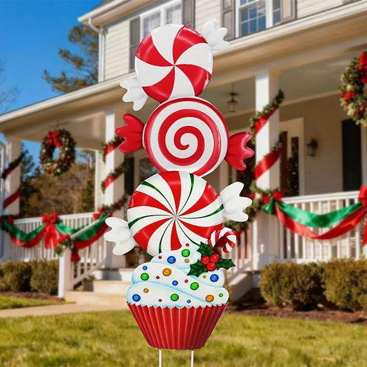 Christmas Outdoor Decoration, Courtyard Garden Wooden Stake Outdoor Decoration, Courtyard Gift Candies, Cakes, Desserts Fun Stacking Wooden Stakes, Lawn