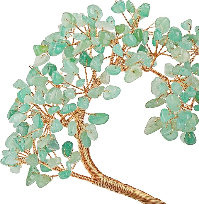 Jovivi Green Aventurine Gemstone Heart Money Tree Feng Shui Bonsai for Reiki Healing Chakra Stone Balancing Energy Generator Spiritual Meditation Home Interior Office Decor 7.87"-8.26"