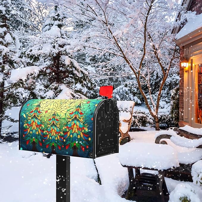Beautiful Xmas Tree Mailbox Covers Magnetic Standard Size 21x18 inch Christmas Mail Box Cover Colorful Postbox Covers for Garden Outdoor Yard Decor Happy New Year