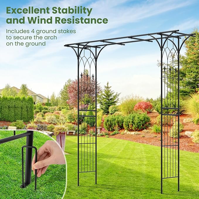 Giantex Garden Arbor Wedding Arch for Ceremony Party, Metal Trellis Archway for Climbing Plants Rose Grape Vines, Steel Frame Pergola Decoration for Backyard Patio Lawn Pathway, Easy to Assemble