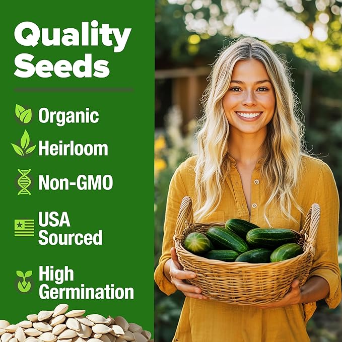 HOME GROWN Organic Cucumber Seeds - 200 Marketmore Heirloom Non GMO Vegetable Seeds for Planting in Trellises, Raised Beds, Containers (Cucumis sativus)