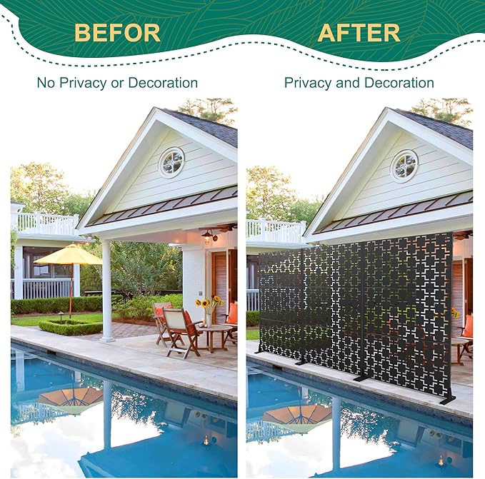 72" H×47" W Metal Privacy Screen Outdoor Privacy Screen Freestanding, Outdoor Privacy Screens and Panels for Patio Lawn Deck(Consists of 3 Panels)
