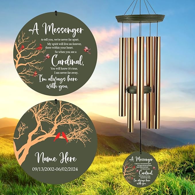 ASTARIN Cardinal Memorial Wind Chimes, 36" Personalized Name Sympathy Wind Chime, Windchimes in Memory of Loved One, Bereavement Condolence Gift for Loss Mom Dad Sister Son(Produced in USA)