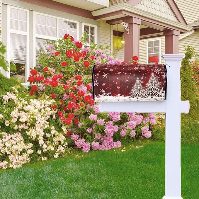 Christmas Mailbox Covers Xmas Tree Snowflake Magnetic Letter Post Box Cover Standard Size 21 x 18 Inch Garden Yard Home Decorative