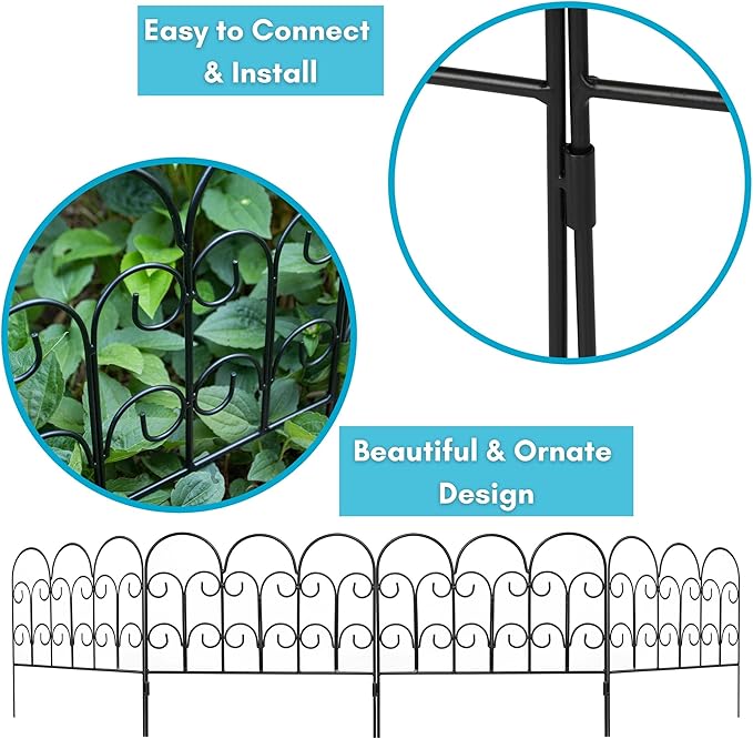 BIRDROCK HOME 5pk Ornate Landscape Edging Fence for Garden or Flower Beds - Durable Metal - Landscape Fencing