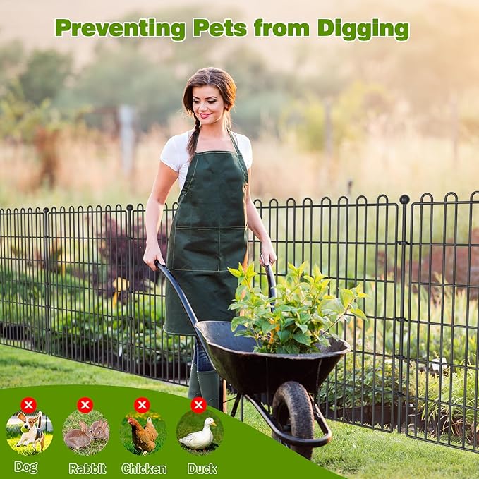 10 Panels No Dig Decorative Garden Fence for Yard, 24 in(H) X 20 ft(L) Animal Barrier Fencing for Outdoor Dog, Metal Portable Garden Fences for Borders, Pets, Landscape, Temporary Fence