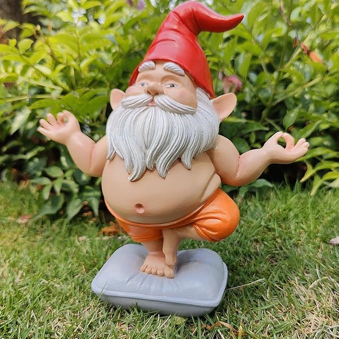 Zen Yoga Gnome Statue – Handcrafted Resin Meditation Gnome on Pillow, Tree Pose, Relaxed Expression – Weatherproof Indoor Outdoor Garden Decor, Unique Gift for Yoga & Meditation Lovers