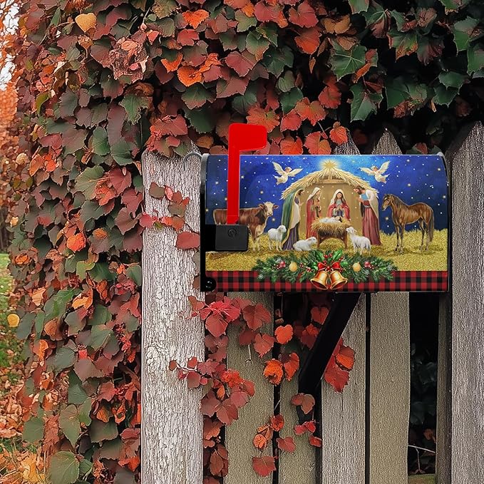 Christmas Nativity Mailbox Cover Magnetic for Winter Holiday Outdoor Garden Decor 21X18 in Mailbox Covers Magnetic Standard Size
