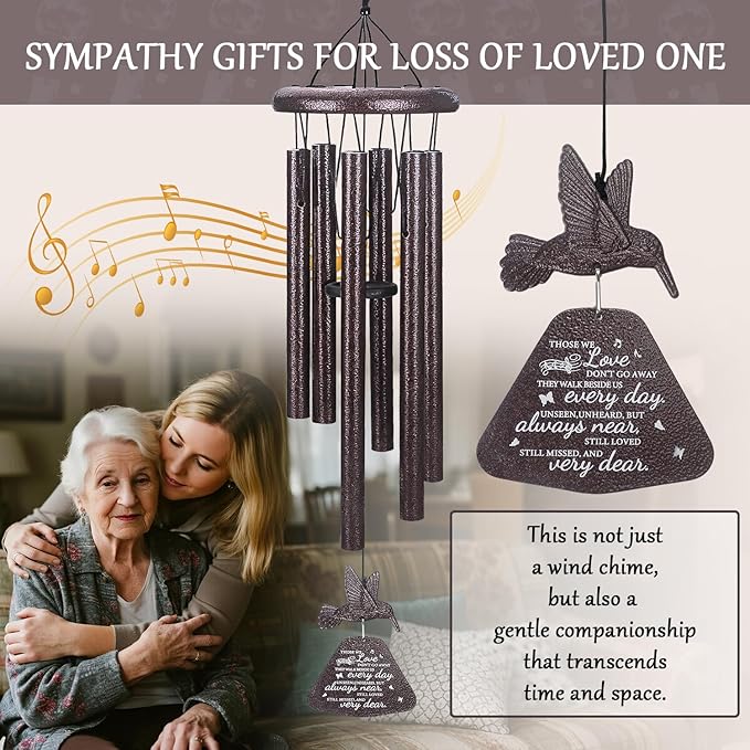 Memorial Wind Chimes with Hummingbird Wind Spinner, 32" Wind Chimes for Loss of Loved One, Sympathy/Memorial/Condolence/Remembrance Gift for Loss of Mother Father Husband Daughter Son