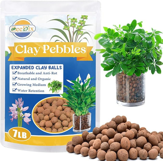 ZeeDix 7 LBS Lightweight Expanded Clay Pebbles - pH-Balanced Hydroponic Growing Media for Aquaponics & Indoor Plants (Reusable Soilless Aggregate)