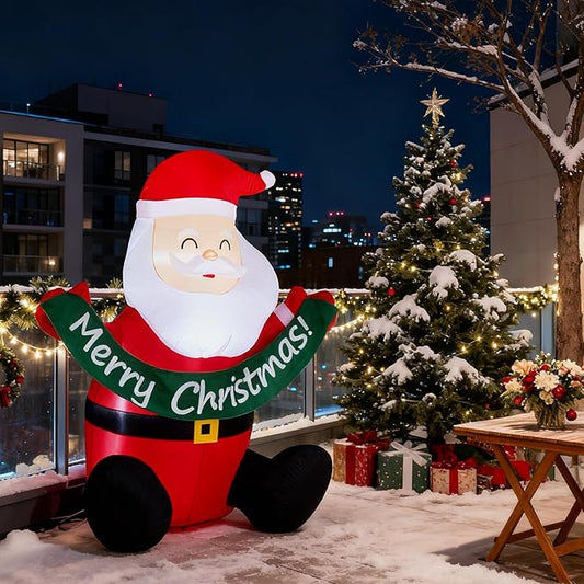 VINGLI 5.8ft Cute Santa Claus Inflatable, Inflatable Santa Holding Banner Christmas Blow ups Yard Decoration, Outdoor Inflatables with LED Lights for Outdoor, Lawn, Garden, Xmas Holiday Decor