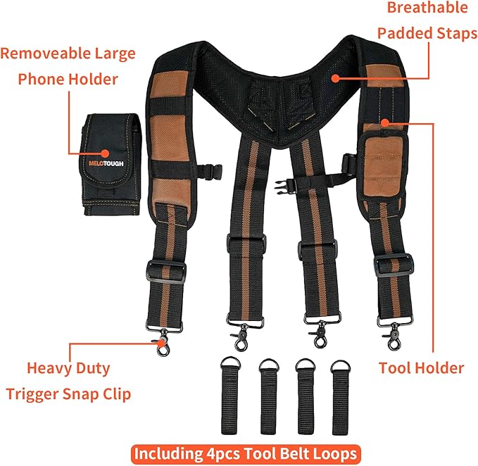 MELOTOUGH Magnetic Tool Belt Suspenders with Magnetic WristBand for Work Belt Padded Suspenders Constrcution