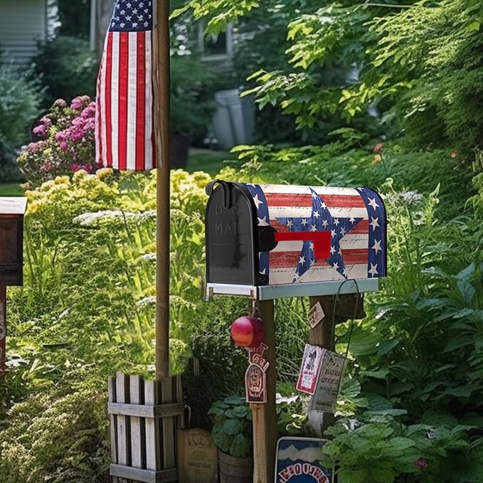 America Flag Mailbox Cover Large Size Magnetic Patriotic Star Mail Box Wrap 4th of July Memorial Letter Post Box Cover Independence Day Mailbox Covers for Outside Oversized 25.5 X 21 Inch