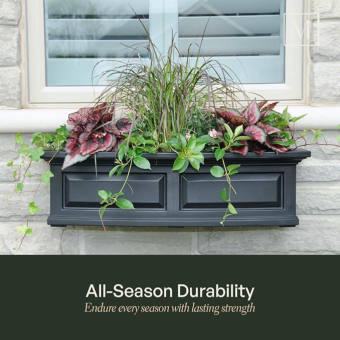 Mayne Nantucket 4-Foot Window Box – Self-Watering, Weather-Resistant Planter for Flowers – Durable Design for Outdoor Use, Perfect for Windows, Railings, or Fences