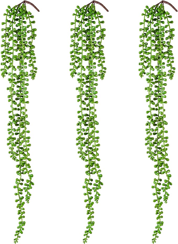 3PCS Artificial Succulents Hanging Plants,27.5 Inch Fake String of Pearls Greenery Plants 5 Branches for Fall Home Garden Office Party Balcony Wall Indoor Outdoor Autumn Decoration