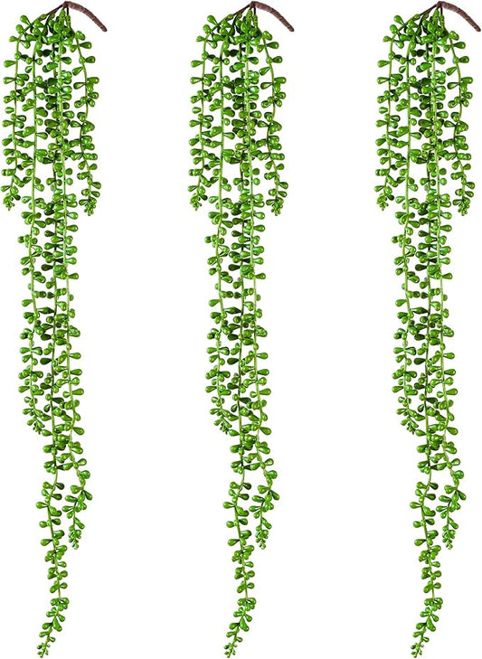 3PCS Artificial Succulents Hanging Plants,27.5 Inch Fake String of Pearls Greenery Plants 5 Branches for Fall Home Garden Office Party Balcony Wall Indoor Outdoor Autumn Decoration