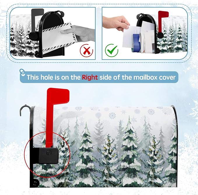 Winter Cedar Magnetic Mailbox Cover Snowy Forest Mailbox Wrap Pine Tree Snowflake Nature Landscape Mail Post Letter Box Cover for Christmas Holiday Garden Yard Decor Standard Size 18" X 21"