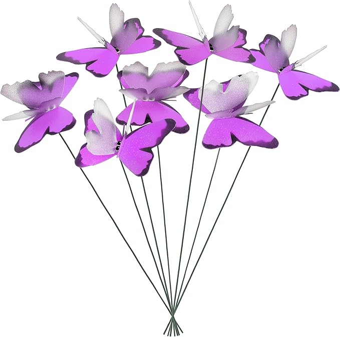 Handmade Purple Butterfly Garden Stakes Set of 7 - Decorative Outdoor & Indoor Plant Decor - Nature Lover Gift Idea by Air Aquarium Kushner