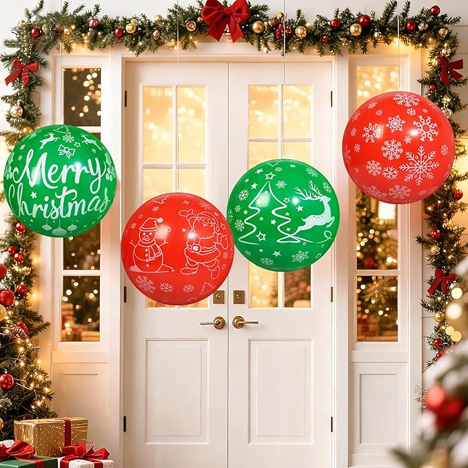 4 PCS 16 Inch Christmas Inflatable Balloons PVC Hanging Christmas Inflatable Outdoor Balls for Xmas Garden Lawn Yard Holiday Front Door Decoration