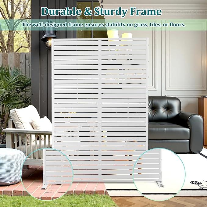 Metal Privacy Screen Outdoor Privacy Screen, Freestanding Fence Panel for Outside, 72''H×47''W, Decorative Screen Panel for Backyard/Patio/Deck