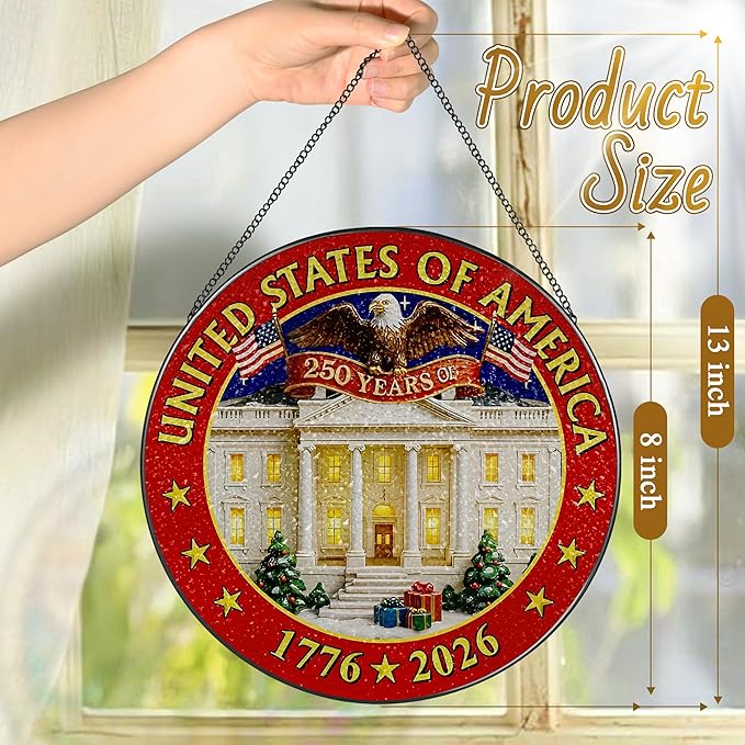 250 Years of America Stained Glass Suncatcher, Stained Glass Window Hanging & Decor, 1776-2026 US 250th Anniversary Ornament, Patriotic Ornament, American Independence Day Gift, July 4 Decor