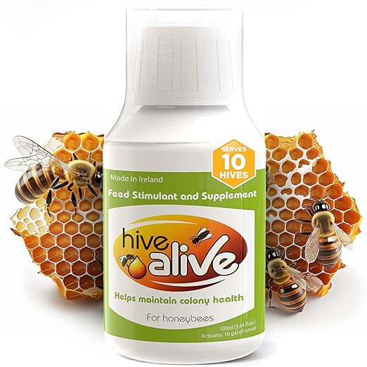 HIVE ALIVE Liquid Concentrate Bee Feed Supplement - Honey Bee Liquid Food Stimulant - Beekeeping Fall Spring Feeding Enhancer, Lowers Winter Mortality, Boost Gut Health, Colony Size - 100 ml, 10 Hives