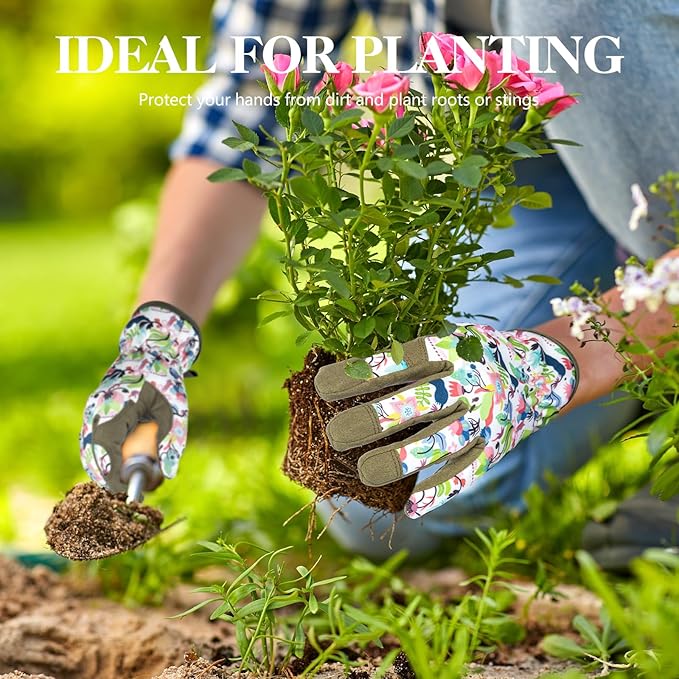 Womens Gardening Gloves, Breathable Leather Thorn Proof Garden Gloves with Grip, Puncture-Resistant Work Gloves for Women
