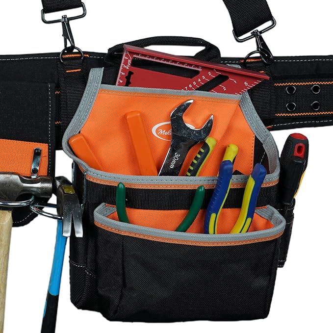 MELOTOUGH Pro Framer Combo System Tool Belt with Suspenders Construction Tool Pouch Builder Heavy Duty Carpenter Suspension Rig Tool Belt and Multi Function for electrician, roofing,contractor