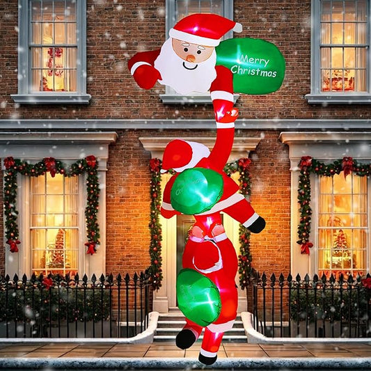 8FT Giant Christmas Santa Claus Inflatables Outdoor Decorations Blow Up Cute Christmas Decor Built-in LED Xmas Yard Outside Indoor Party Lawn Garden Porch Lawn Holiday (8FT Santa Claus)