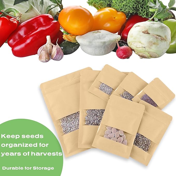 180 Pack Small Seed Envelopes Resealable with Clear Window – 2.8 x 3.5", Gardening Seeds Packet Storage Bags for Seeds Saving, DIY gifts, Jewelry, Snack, Tea Samples