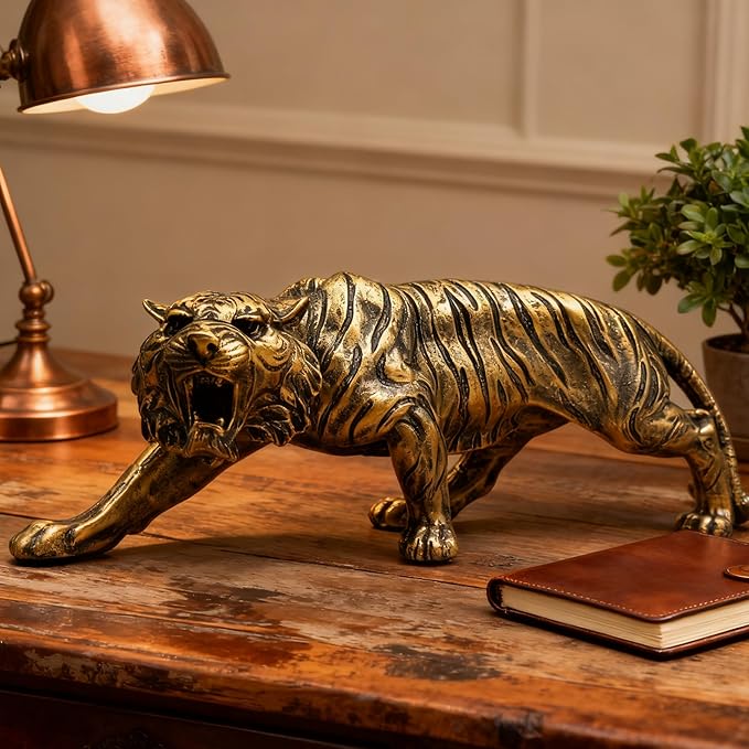 15.5 Inch Large Tiger Statue Figurine Sculpture Collectible Gifts for Tiger Lover Office Home Decor Desk Accessories Decoration Garden Figurines Outdoor Decor Bronze