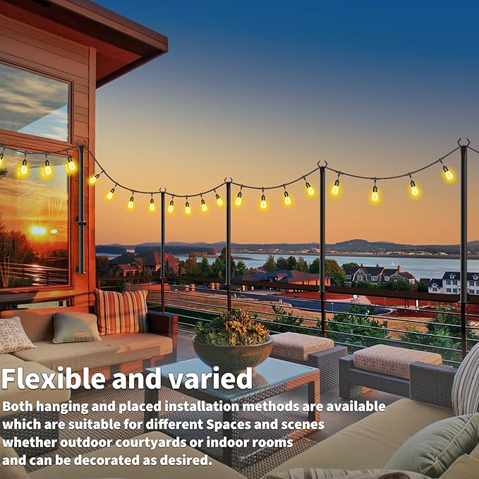 5 Ft String Light Poles 6 Pack, String Light Poles for Outside with Fixing Clips,Hanging Light Poles for Deck Fence Garden Backyard Wall Bistro,Metal Poles for Outdoor String Lights