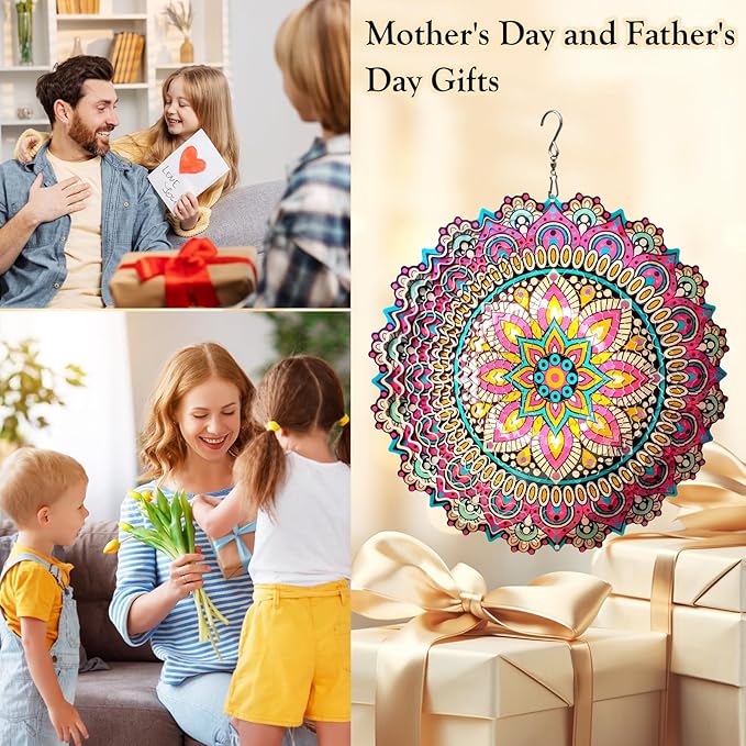 Mandala Blossom Wind Spinner - Metal Wind Spinners | 12inch 3D Kinetic Laser Cut Hanging Wind Sculpture & Wind Catcher | Outdoor Decor for Garden, Patio, Yard Art