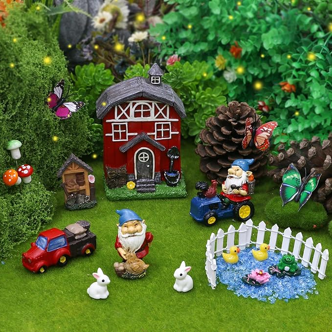 BangBangDa Miniature Fairy Garden Accessories - Garden Gnome Figurines House Set of 22PCS - Outdoor Resin Mini Gnomes Statue for Plant Pots Decor, Women Gardening Lover Birthday Gift