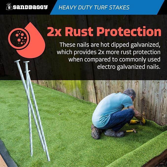 Sandbaggy 8" Heavy Duty Galvanized Artificial Turf Stakes - Spiral Landscape Nails - Ground Spikes/Pins - Synthetic Grass, Lawn, Edging, Weed Barrier Fabric, Garden (8 inch - Heavy Duty, 100, Count)
