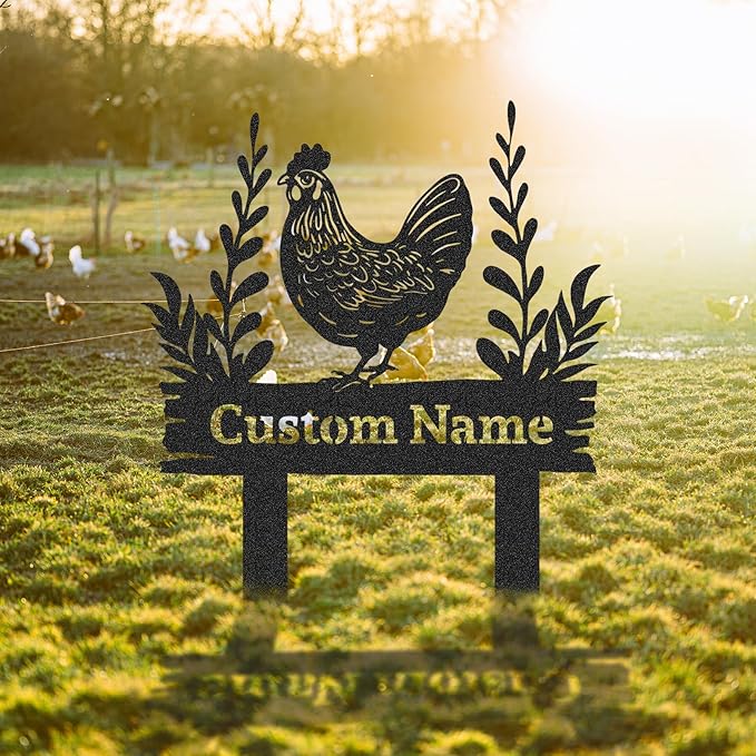 Personalized Metal Chicken Coop Sign, Custom Name Chicken Coop Signs for Outside, Decorative Garden Stakes, Metal Yard Art, Backyard Farmhouse Decor, Chicken Gifts for Women Man Color03