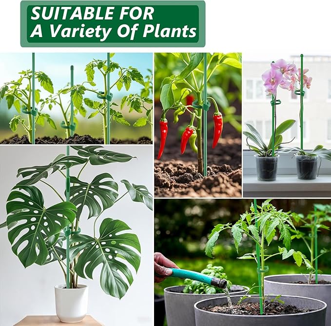 Plant Stakes 15inch 10Pcs Plant Support Stakes Orchid Stakes Extended to 2ft 3ft 4ft, Toylin Garden Stake with Clips for Indoor Outdoor Plants, Monstera,Orchids,Tomatoes