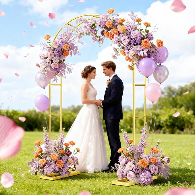 7.2FT Metal Wedding Arch Stand Gold Square Arched Backdrop Frame Metal Pergola Arbor with Base for Party Ceremony Birthday Bridal Baby Shower Garden Floral Balloon Arch Decoration