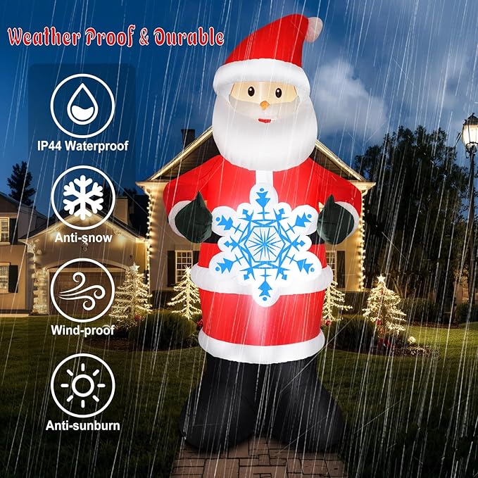 7FT Christmas Inflatable Outdoor Decoration Blow Up Santa Claus Hold Snowflake Yard Decor Built-in LED Lighted Xmas Garden Lawn Patio Party Holiday Ornaments