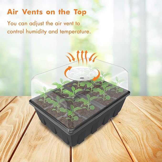 Gardzen 20 Pack Seed Starting Tray, Plant Germination Trays, Seed Starter Kit with Adjustable Humidity Vented Dome, Plant Growing Kit 6.6" x 4.5", Total 240-Cell, Black