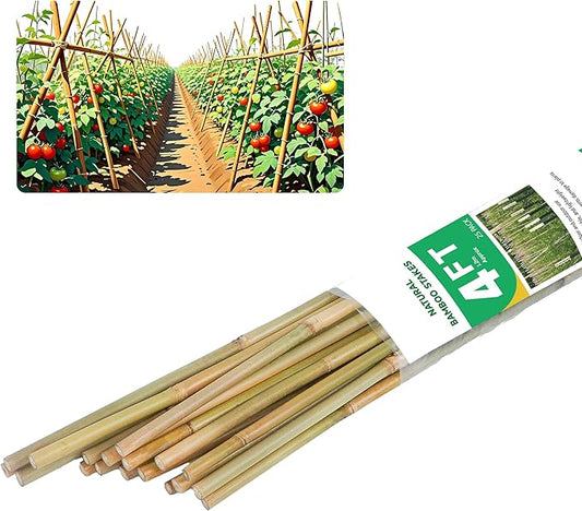 4ft Natural Bamboo Plant Stakes for Tomatoes, Beans, Flowers, Potted, Climbing Plants 25pcs