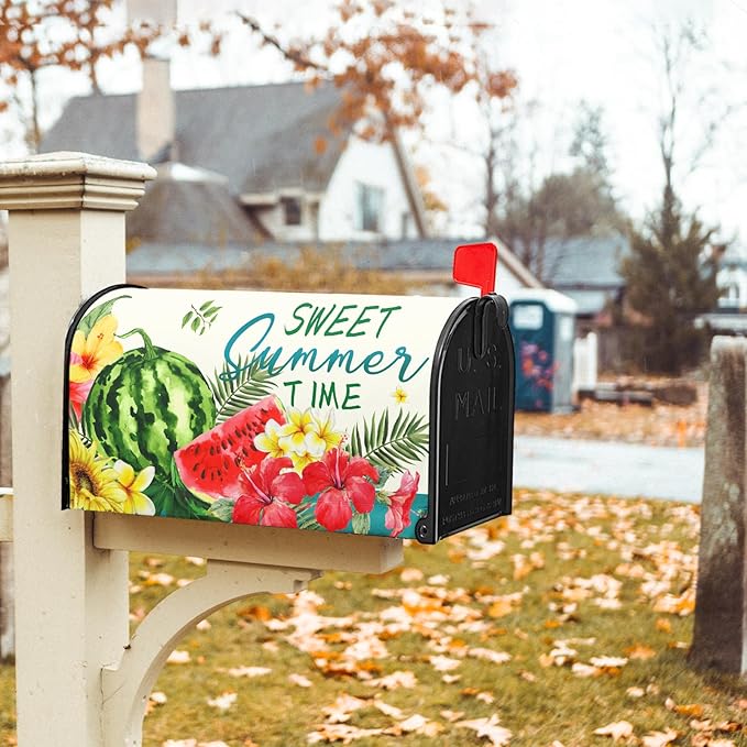 Summer Magnetic Flower Mailbox Covers - Standard Size 18" X 21" Tropical Plant Wraps for Outside Garden Yard Farmhouse Home Outdoor Decoration