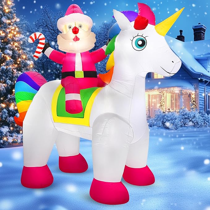 7.2 FT Christmas Inflatables Yard Decorations Outdoor Santa Claus Riding Unicorn Inflatables Decorations Built-in LED Lights, Christmas Blow Up for Outdoor, Yard, Roof, Lawn