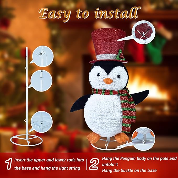Lighted Penguin Outdoor Christmas Decorations - 28 inch Light up Penguin with LED Lights, Pre-lit Penguin with Top Hat Holiday Ornaments Yard Decor for Home, Lawn and Front Yard