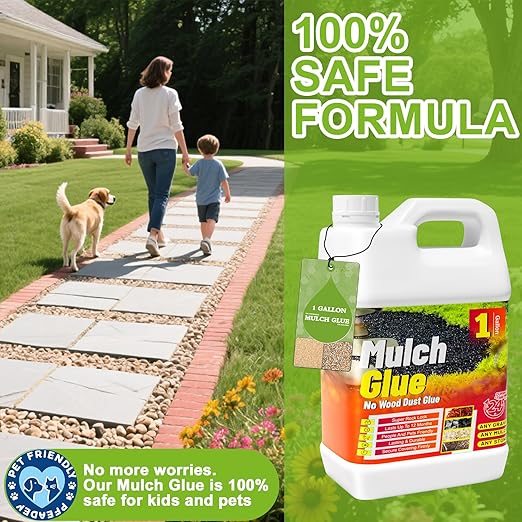 Mulch Glue for Landscaping - 1 Gallon (128 oz) Strong Adhesion Fast Drying Rock Glue, Non-Toxic Weather-Resistant Gravel Binder for Walkways, Gardens, Pea Gravel, Stones, Rubber, Leaf Piles