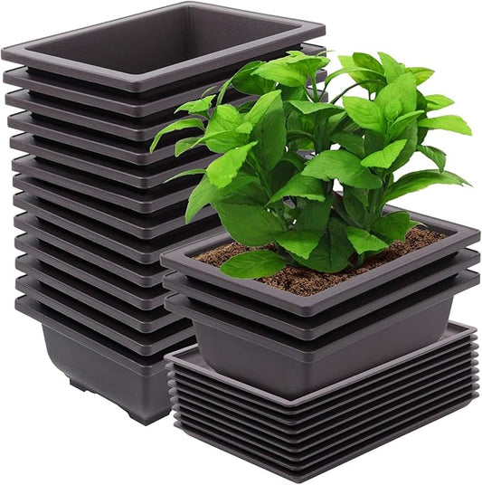 15 PCS 8.8 Inch Bonsai Training Pots, Bonsai Tree Growing Pots with 15 Drainage Trays, Plastic Bonsai Planter for Garden, Yard, Office, Porch, Balcony, Home Decoration