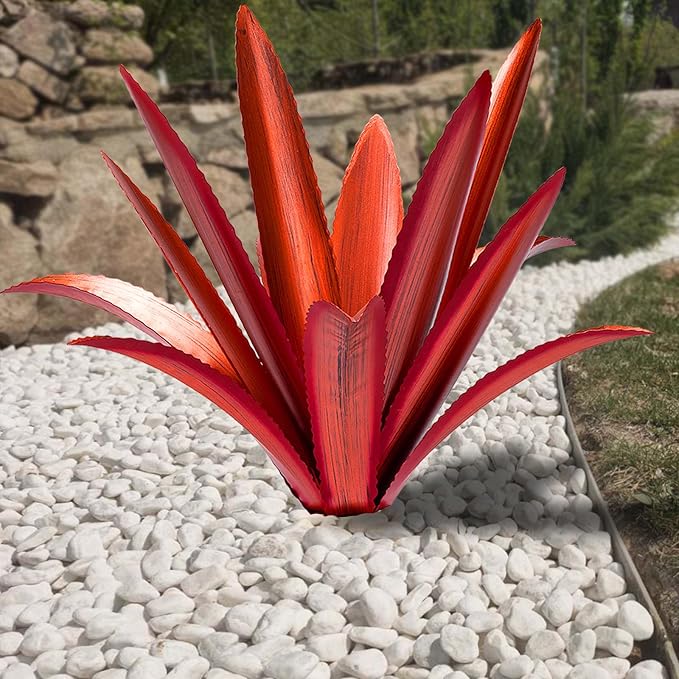 Large Tequila Rustic Sculpture, Rustic Metal Agave Plants for Outdoor Patio Yard Mexican Plant Garden， Agave Outdoor Lawn Ornaments Yard Stakes (Red 1pc)