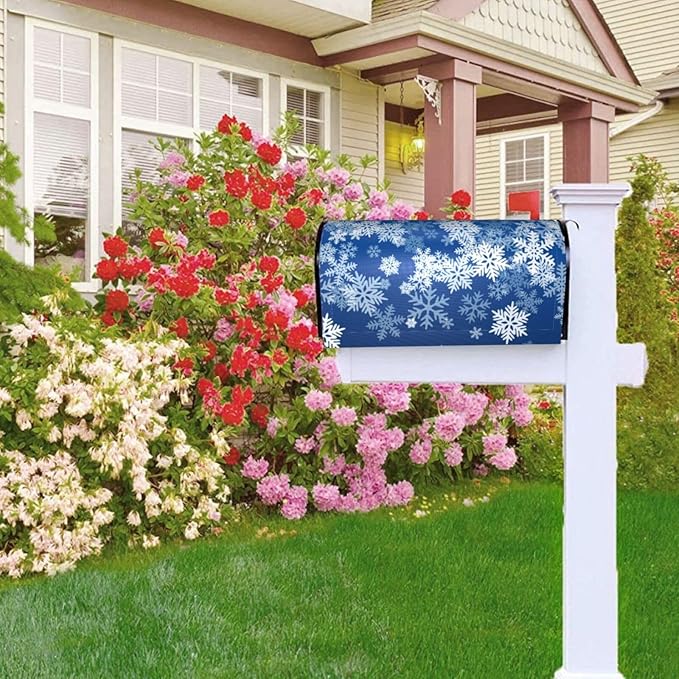 DADABULIU Mailbox Covers Snowflake Blue Winter Christmas Magnetic Letter Post Box Cover Standard Size 25.5 x 21 Inch Garden Yard Home Decorative
